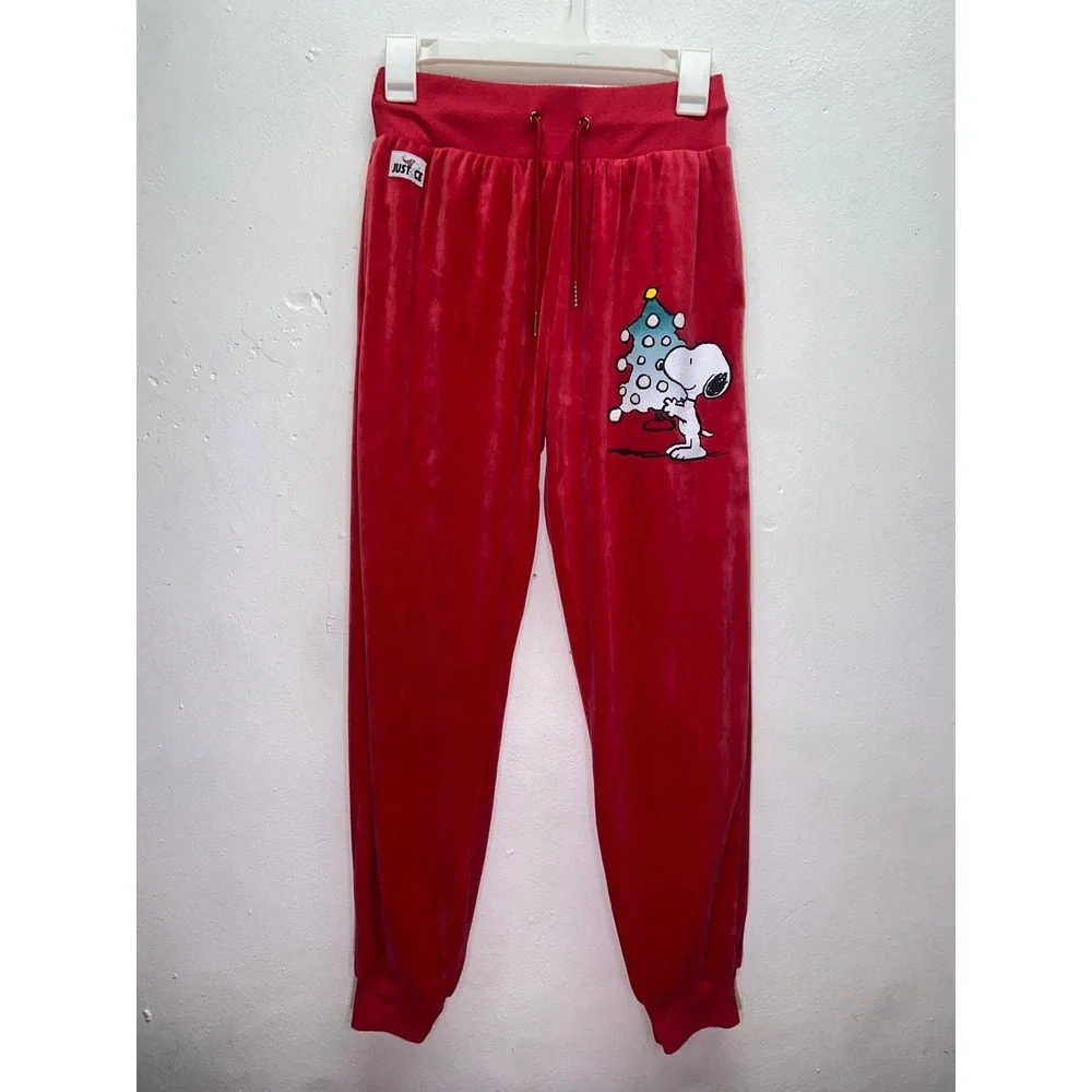 Justice Peanuts Snoopy Christmas Velour Hoodie Joggers Tracksuit Set Red Girl XL